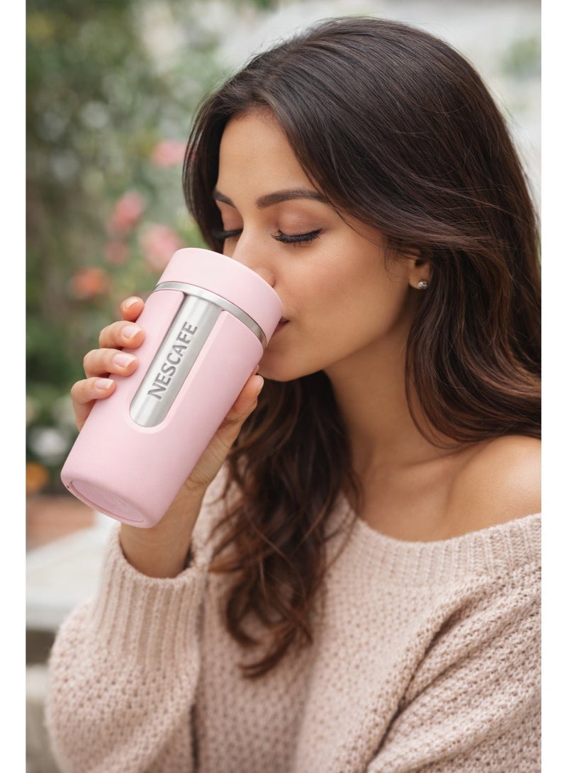 Nescafe Premium Insulated Stainless Steel Coffee Mug | Leak-Resistant Travel Coffee Cup | Hot & Cold Vacuum Mug | Stylish Pink Design - Image 1